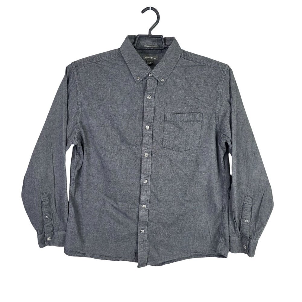 Mens Eddie Bauer Gray Relaxed Fit Button Up Shirt Long Sleeve 100% Cotton Size L